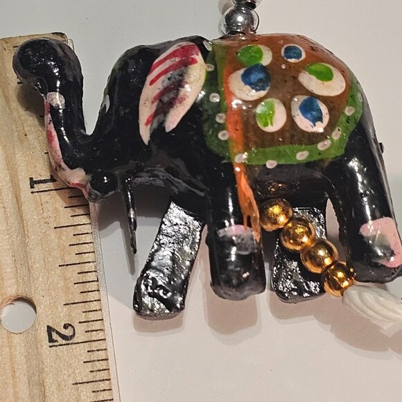 Elephant Wall Door Hanging 7 Trunk Up Paper Mache Elephants Beads PomPoms Bell - Picture 16 of 16